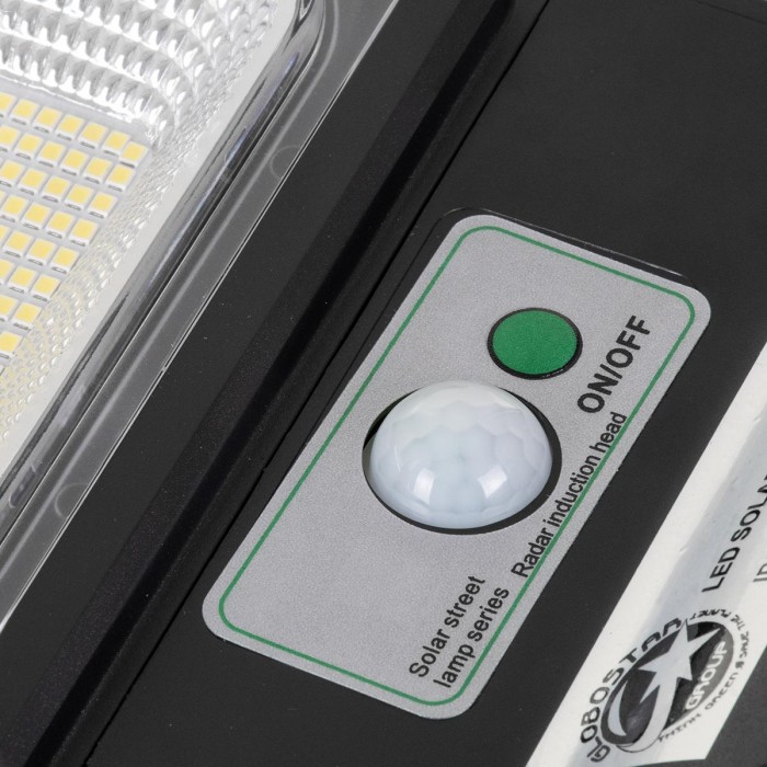 GloboStar® 71552 Αυτόνομο Ηλιακό Φωτιστικό Δρόμου Street Light LED SMD 150W 12000lm με Ενσωματωμένη Μπαταρία Li-ion 9000mAh - Φωτοβολταϊκό Πάνελ με Αισθητήρα Ημέρας-Νύχτας PIR Αισθητήρα Κίνησης και Ασύρματο Χειριστήριο Αδιάβροχο IP65 Ψυχρό Λευκό 6000K