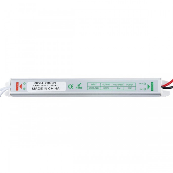 GLOBOSTAR® LUMISLIM 73031 Τροφοδοτικό/Μετασχηματιστής PELV 18W 1.5A DC 12V IP20 - AC 220-240V σε DC 12V - Μ17.5 x Π1.8 x Υ1.8cm - 3 Χρόνια Εγγύηση