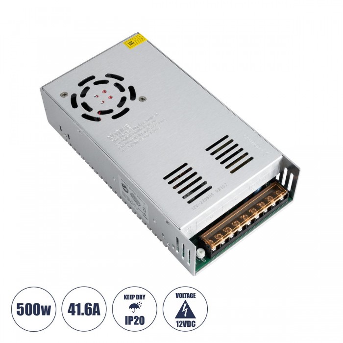 GloboStar® 73038 Μεταλλικό Τροφοδοτικό PELV για Προϊόντα LED 500W 41.6A - AC 220-240V σε DC 12V - IP20 Μ21 x Π11 x Υ5cm - 2 Χρόνια Εγγύηση GloboStar® 73038 Μεταλλικό Τροφοδοτικό PELV για Προϊόντα LED 500W 41.6A - AC 220-240V σε DC 12V - IP20 Μ21 x Π11 x Υ5cm - 2 Χρόνια Εγγύηση