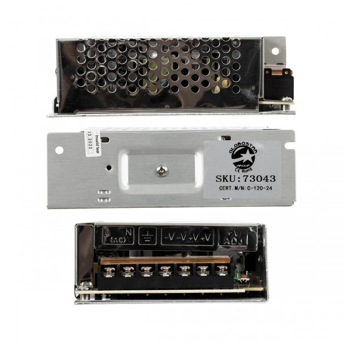 GloboStar® 73043 Μεταλλικό Τροφοδοτικό PELV για Προϊόντα LED 120W 5A - AC 220-240V σε DC 24V - IP20 L13 x W10 x H4cm - 3 Years Warranty GloboStar® 73043 Μεταλλικό Τροφοδοτικό PELV για Προϊόντα LED 120W 5A - AC 220-240V σε DC 24V - IP20 L13 x W10 x H4cm - 3 Years Warranty