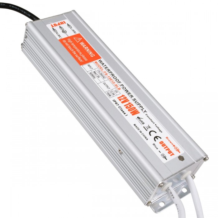 GloboStar® 73053 Μεταλλικό Τροφοδοτικό SELV για Προϊόντα LED 150W 12.5A - AC 220-240V σε DC 12V - Αδιάβροχο IP67 L24.3 x W7.4 x H4.5cm - 3 Years Warranty