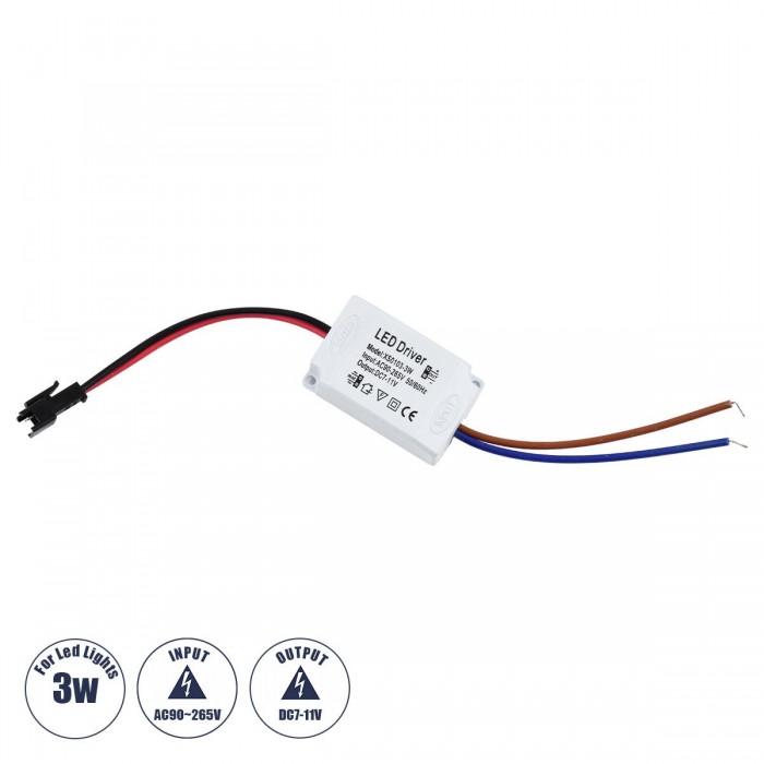 GloboStar® 73074 Πλαστικό Τροφοδοτικό SELV για Προϊόντα LED 3W - AC 220-240V σε DC 7-11V - IP20 L4.5 x W3 x H2.5cm - 3 Χρόνια Εγγύηση