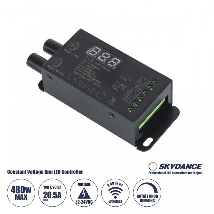 GloboStar® 73116 V1-B SKYDANCE DC RF 2.4Ghz Dimmer Constant Voltage Controller 1 Κανάλι DC 12-24V 1 x 20.5A 480W - Max 20.5A 480W - IP20 Μ9 x Π4 x Υ2.8cm - 5 Χρόνια Εγγύηση GloboStar® 73116 V1-B SKYDANCE DC RF 2.4Ghz Dimmer Constant Voltage Controller 1 Κανάλι DC 12-24V 1 x 20.5A 480W - Max 20.5A 480W - IP20 Μ9 x Π4 x Υ2.8cm - 5 Χρόνια Εγγύηση