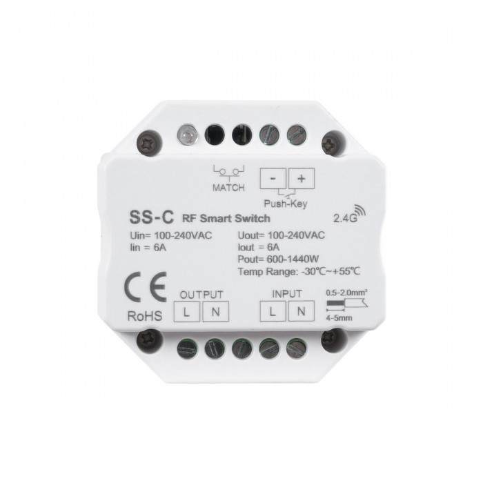GloboStar® 73126 SS-C SKYDANCE AC RF 2.4Ghz & Push Switch 1 Κανάλι AC 100-240V 1 x 6A 1440W - Max 6A 1440W - IP20 Μ5.2 x Π5.2 x Υ2.6cm - 5 Χρόνια Εγγύηση GloboStar® 73126 SS-C SKYDANCE AC RF 2.4Ghz & Push Switch 1 Κανάλι AC 100-240V 1 x 6A 1440W - Max 6A 1440W - IP20 Μ5.2 x Π5.2 x Υ2.6cm - 5 Χρόνια Εγγύηση
