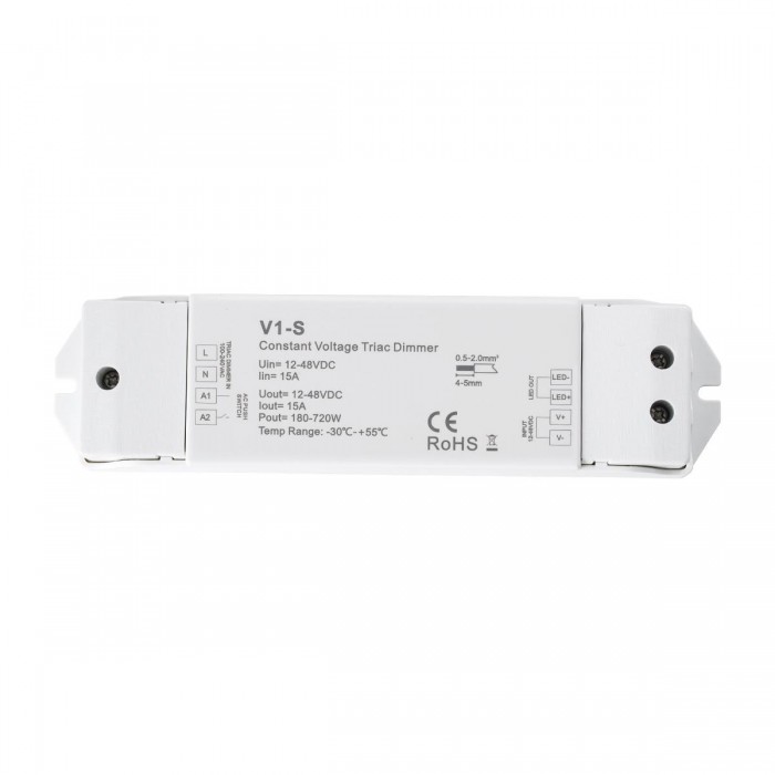 GloboStar® 73127 V1-S SKYDANCE AC Triac Dimmer Push Dimming 1 Κανάλι DC 12-48V 1 x 15A 720W - Max 15A 720W - IP20  Μ17.5 x Π4.5 x Υ2.5cm - 5 Χρόνια Εγγύηση