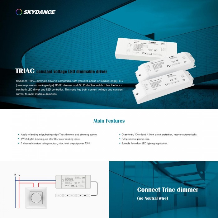 GloboStar® 73130 TE-75-24 SKYDANCE AC Triac Dimmer Push Dimming 1 Κανάλι AC 200-240V 1 x 3.125A 75W - Max 3.125A 75W - IP20 Μ18 x Π5.7 x Υ3cm - 5 Χρόνια Εγγύηση GloboStar® 73130 TE-75-24 SKYDANCE AC Triac Dimmer Push Dimming 1 Κανάλι AC 200-240V 1 x 3.125A 75W - Max 3.125A 75W - IP20 Μ18 x Π5.7 x Υ3cm - 5 Χρόνια Εγγύηση