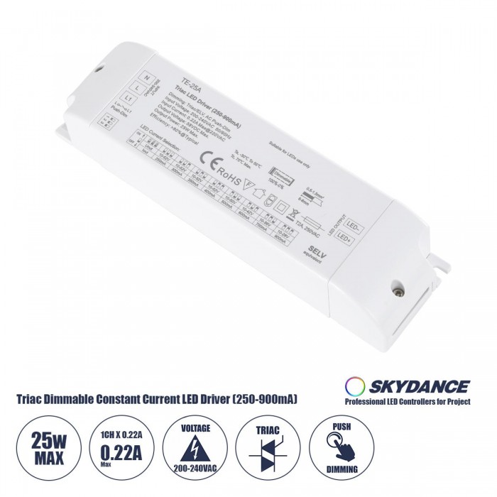GloboStar® 73134 TE-25A SKYDANCE AC Triac Dimmable Constant Current LED Driver 1 Κανάλι AC 200-240V 1 x 0.22A 25W - Max 0.22A 25W - IP20 Μ17.5 x Π4.4 x Υ3cm - 5 Χρόνια Εγγύηση GloboStar® 73134 TE-25A SKYDANCE AC Triac Dimmable Constant Current LED Driver 1 Κανάλι AC 200-240V 1 x 0.22A 25W - Max 0.22A 25W - IP20 Μ17.5 x Π4.4 x Υ3cm - 5 Χρόνια Εγγύηση