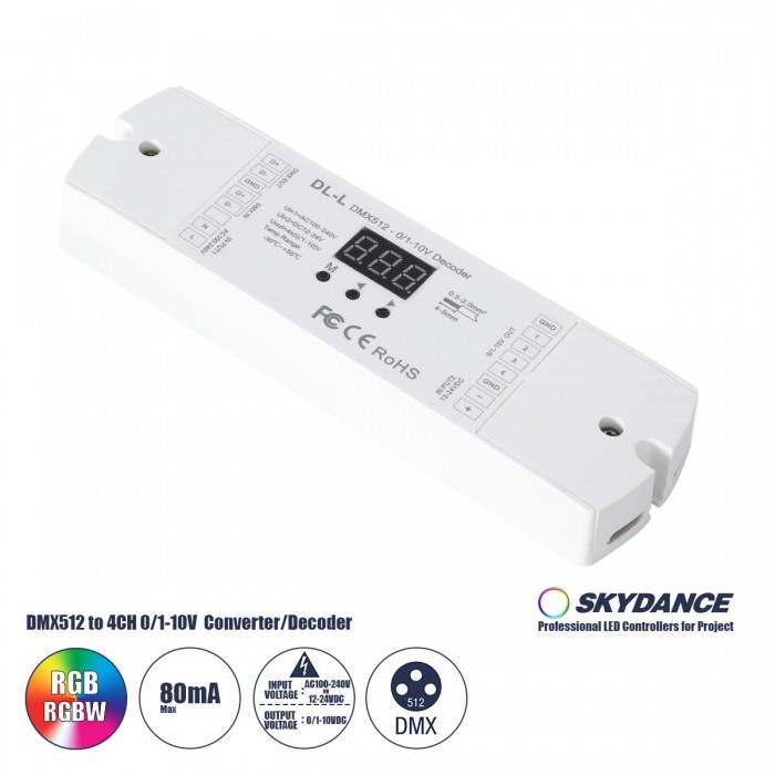 GloboStar® 73140 DL-L SKYDANCE AC DMX512 to 0/1-10V Converter / Decoder 4 Καναλιών - 2 Inputs DC 12-24V ή AC 100-240V - IP20 Μ17 x Π5 x Υ2.5cm - 5 Χρόνια Εγγύηση GloboStar® 73140 DL-L SKYDANCE AC DMX512 to 0/1-10V Converter / Decoder 4 Καναλιών - 2 Inputs DC 12-24V ή AC 100-240V - IP20 Μ17 x Π5 x Υ2.5cm - 5 Χρόνια Εγγύηση