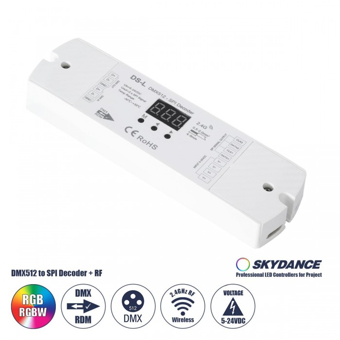 GloboStar® 73142 DS-L SKYDANCE DC RF 2.4Ghz DMX512 to SPI Decoder DC 5-24V - IP20 Μ17 x Π5 x Υ2.5cm - 5 Χρόνια Εγγύηση GloboStar® 73142 DS-L SKYDANCE DC RF 2.4Ghz DMX512 to SPI Decoder DC 5-24V - IP20 Μ17 x Π5 x Υ2.5cm - 5 Χρόνια Εγγύηση