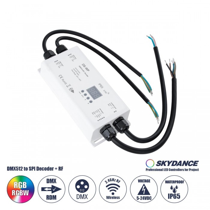 GloboStar® 73143 DS-WP SKYDANCE DC RF 2.4Ghz DMX512 to SPI Decoder DC 5-24V - Αδιάβροχο IP65 Μ17 x Π8 x Υ4cm - 5 Χρόνια Εγγύηση GloboStar® 73143 DS-WP SKYDANCE DC RF 2.4Ghz DMX512 to SPI Decoder DC 5-24V - Αδιάβροχο IP65 Μ17 x Π8 x Υ4cm - 5 Χρόνια Εγγύηση