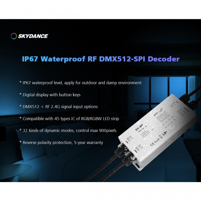 GloboStar® 73143 DS-WP SKYDANCE DC RF 2.4Ghz DMX512 to SPI Decoder DC 5-24V - Αδιάβροχο IP65 Μ17 x Π8 x Υ4cm - 5 Χρόνια Εγγύηση GloboStar® 73143 DS-WP SKYDANCE DC RF 2.4Ghz DMX512 to SPI Decoder DC 5-24V - Αδιάβροχο IP65 Μ17 x Π8 x Υ4cm - 5 Χρόνια Εγγύηση