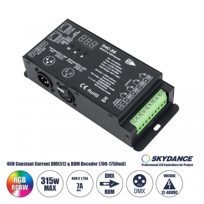 GloboStar® 73147 D4C-XE SKYDANCE DC DMX512 Constant Current & RDM Decoder 4 Καναλιών DC 12-48V 4 x 1.75A 315W - Max 7A 315W - IP20 Π16.5 x Π7 x Υ3.7cm - 5 Χρόνια Εγγύηση GloboStar® 73147 D4C-XE SKYDANCE DC DMX512 Constant Current & RDM Decoder 4 Καναλιών DC 12-48V 4 x 1.75A 315W - Max 7A 315W - IP20 Π16.5 x Π7 x Υ3.7cm - 5 Χρόνια Εγγύηση