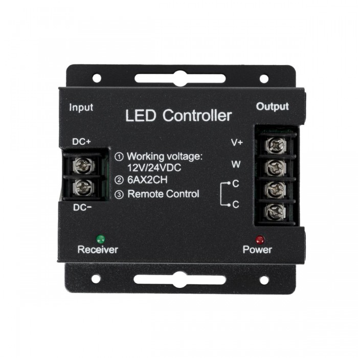 GloboStar® 73351 RFTC-02 DC Dimmer High Speed Controller 2 Κανάλιων DC 12-24V 2 x 6A 288W - Max 12A 288W - IP20 Μ8.3 x Π8.3 x Υ3.2cm - 3 Χρόνια Εγγύηση