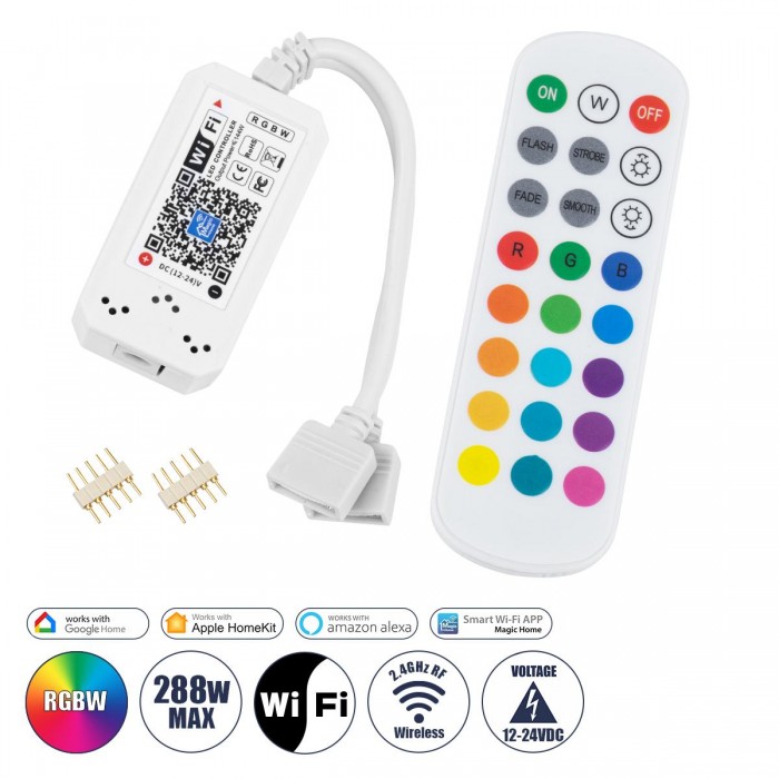 GloboStar® 73404 Ασύρματος Smart Home Wi-Fi LED RGBW Controller με 2 Εξόδους RGBW και Χειριστήριο 2.4Ghz RF DC 12V Max 144W - DC 24V Max 288W GloboStar® 73404 Ασύρματος Smart Home Wi-Fi LED RGBW Controller με 2 Εξόδους RGBW και Χειριστήριο 2.4Ghz RF DC 12V Max 144W - DC 24V Max 288W