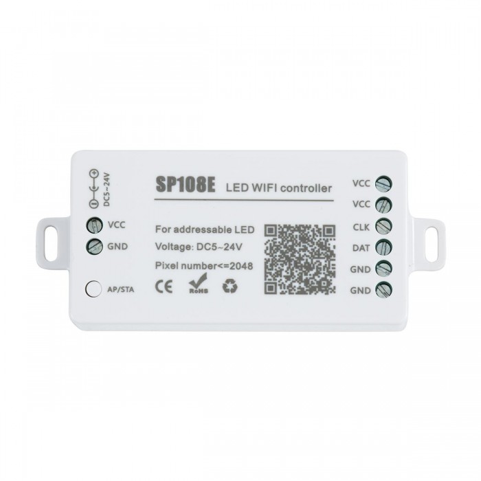 GLOBOSTAR® SP108E 73409 WiFi 2.4G Ψηφιακός Pixel Addressable Controller DC 5-12-24V IP20 - WiFi 2.4G - SPI/TTL Protocol 2048 IC - Μ8.1 x Π4.3 x Υ2.1cm - 2 Χρόνια Εγγύηση