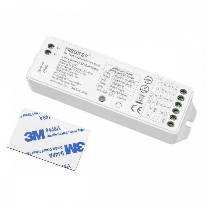 GloboStar® 73422 LS2 Mi-BOXER DC RF 2.4Ghz 5 in 1 Dimmer High Speed Controller / Dimmer 5 Καναλιών DC 12-24V 5 x 3A 72W - Max 15A 360W - IP20 RGBW+WW Μ13 x Π5 x Υ2.5cm - 5 Years Warranty GloboStar® 73422 LS2 Mi-BOXER DC RF 2.4Ghz 5 in 1 Dimmer High Speed Controller / Dimmer 5 Καναλιών DC 12-24V 5 x 3A 72W - Max 15A 360W - IP20 RGBW+WW Μ13 x Π5 x Υ2.5cm - 5 Years Warranty