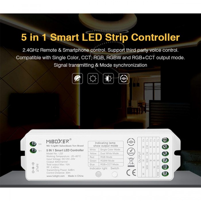 GloboStar® 73422 LS2 Mi-BOXER DC RF 2.4Ghz 5 in 1 Dimmer High Speed Controller / Dimmer 5 Καναλιών DC 12-24V 5 x 3A 72W - Max 15A 360W - IP20 RGBW+WW Μ13 x Π5 x Υ2.5cm - 5 Years Warranty GloboStar® 73422 LS2 Mi-BOXER DC RF 2.4Ghz 5 in 1 Dimmer High Speed Controller / Dimmer 5 Καναλιών DC 12-24V 5 x 3A 72W - Max 15A 360W - IP20 RGBW+WW Μ13 x Π5 x Υ2.5cm - 5 Years Warranty