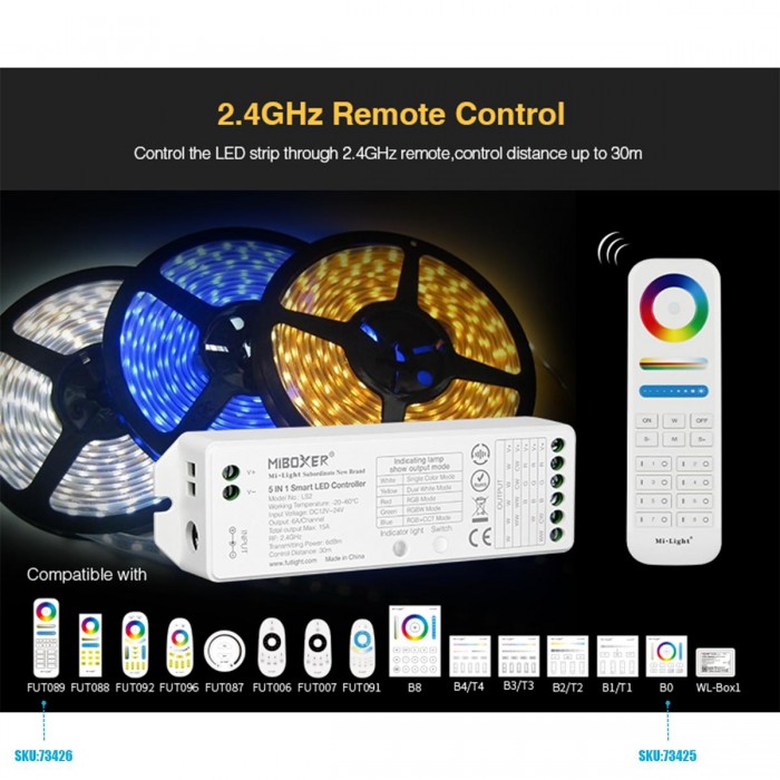 GloboStar® 73422 LS2 Mi-BOXER DC RF 2.4Ghz 5 in 1 Dimmer High Speed Controller / Dimmer 5 Καναλιών DC 12-24V 5 x 3A 72W - Max 15A 360W - IP20 RGBW+WW Μ13 x Π5 x Υ2.5cm - 5 Years Warranty GloboStar® 73422 LS2 Mi-BOXER DC RF 2.4Ghz 5 in 1 Dimmer High Speed Controller / Dimmer 5 Καναλιών DC 12-24V 5 x 3A 72W - Max 15A 360W - IP20 RGBW+WW Μ13 x Π5 x Υ2.5cm - 5 Years Warranty
