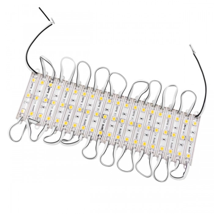 GloboStar® 73702 20 Τεμάχια x LED Modules 3 x SMD 5050 0.8W 70lm DC 12V Αδιάβροχο IP66 Θερμό Λευκό 3000K