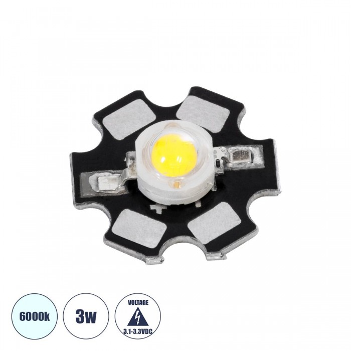 GloboStar® 73741 High Power Star LED - Υψηλής Ισχύος Star LED 3W DC 3.2V Ψυχρό Λευκό 6000K Φ2 x Υ0.6cm - 2 Χρόνια Εγγύηση GloboStar® 73741 High Power Star LED - Υψηλής Ισχύος Star LED 3W DC 3.2V Ψυχρό Λευκό 6000K Φ2 x Υ0.6cm - 2 Χρόνια Εγγύηση