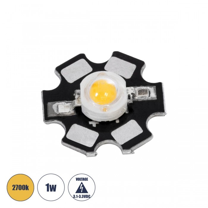 GloboStar® 73743 High Power Star LED - Υψηλής Ισχύος Star LED 1W DC 3.2V Θερμό Λευκό 2700K Φ2 x Υ0.6cm - 2 Χρόνια Εγγύηση