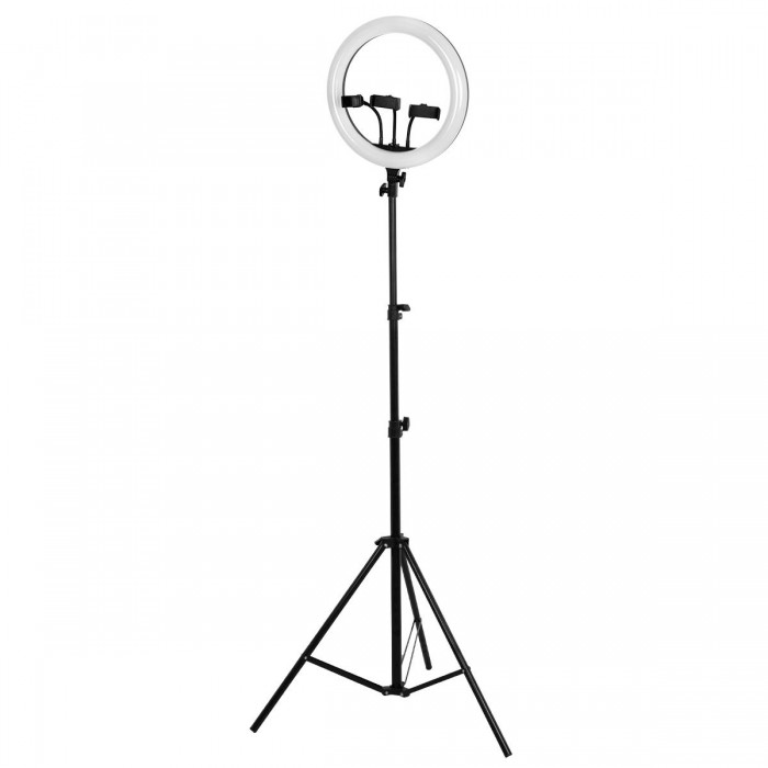 GloboStar® 75803 Professional Digital Ring Light Φ36cm LED SMD 50W 5000lm 180° DC 5V με Καλώδιο Τροφοδοσίας USB - Ενσωματωμένο και Ασύρματο Χειριστήριο RF 2.4Ghz Εναλλαγής Χρωμάτων & 3 Βάσεις Τηλεφώνου - Πολύχρωμο RGBW+WW Dimmable