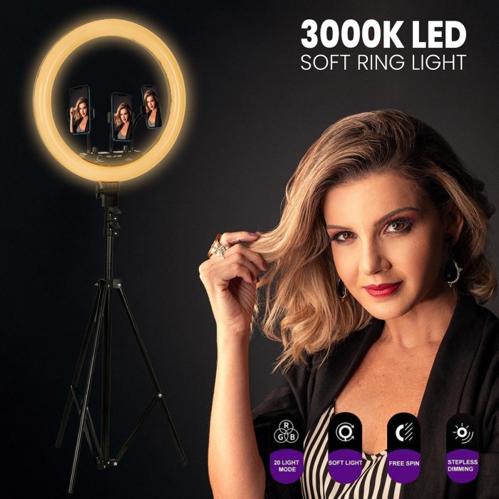 GloboStar® 75804 Professional Digital Ring Light Φ36cm LED SMD 50W 5000lm 180° AC 230V με Καλώδιο Τροφοδοσίας Πρίζας - Ασύρματο Χειριστήριο RF 2.4Ghz Εναλλαγής Χρωμάτων & 3 Βάσεις Τηλεφώνου - Πολύχρωμο RGBW+WW Dimmable GloboStar® 75804 Professional Digital Ring Light Φ36cm LED SMD 50W 5000lm 180° AC 230V με Καλώδιο Τροφοδοσίας Πρίζας - Ασύρματο Χειριστήριο RF 2.4Ghz Εναλλαγής Χρωμάτων & 3 Βάσεις Τηλεφώνου - Πολύχρωμο RGBW+WW Dimmable