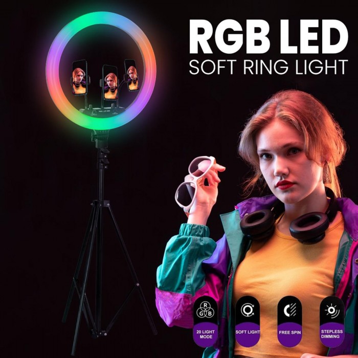 GloboStar® 75804 Professional Digital Ring Light Φ36cm LED SMD 50W 5000lm 180° AC 230V με Καλώδιο Τροφοδοσίας Πρίζας - Ασύρματο Χειριστήριο RF 2.4Ghz Εναλλαγής Χρωμάτων & 3 Βάσεις Τηλεφώνου - Πολύχρωμο RGBW+WW Dimmable GloboStar® 75804 Professional Digital Ring Light Φ36cm LED SMD 50W 5000lm 180° AC 230V με Καλώδιο Τροφοδοσίας Πρίζας - Ασύρματο Χειριστήριο RF 2.4Ghz Εναλλαγής Χρωμάτων & 3 Βάσεις Τηλεφώνου - Πολύχρωμο RGBW+WW Dimmable