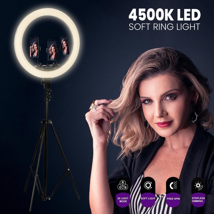 GloboStar® 75804 Professional Digital Ring Light Φ36cm LED SMD 50W 5000lm 180° AC 230V με Καλώδιο Τροφοδοσίας Πρίζας - Ασύρματο Χειριστήριο RF 2.4Ghz Εναλλαγής Χρωμάτων & 3 Βάσεις Τηλεφώνου - Πολύχρωμο RGBW+WW Dimmable GloboStar® 75804 Professional Digital Ring Light Φ36cm LED SMD 50W 5000lm 180° AC 230V με Καλώδιο Τροφοδοσίας Πρίζας - Ασύρματο Χειριστήριο RF 2.4Ghz Εναλλαγής Χρωμάτων & 3 Βάσεις Τηλεφώνου - Πολύχρωμο RGBW+WW Dimmable