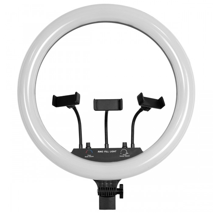 GloboStar® 75805 Professional Digital Ring Light Φ46cm LED SMD 70W 7000lm 180° AC 230V με Καλώδιο Τροφοδοσίας Πρίζας - Ασύρματο Χειριστήριο RF 2.4Ghz Εναλλαγής Χρωμάτων & 3 Βάσεις Τηλεφώνου - Πολύχρωμο RGBW+WW Dimmable
