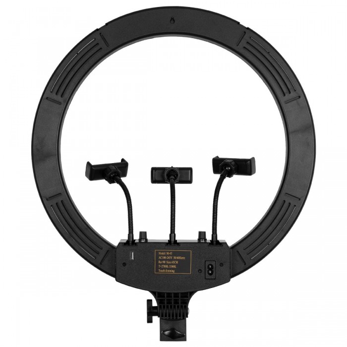 GloboStar® 75805 Professional Digital Ring Light Φ46cm LED SMD 70W 7000lm 180° AC 230V με Καλώδιο Τροφοδοσίας Πρίζας - Ασύρματο Χειριστήριο RF 2.4Ghz Εναλλαγής Χρωμάτων & 3 Βάσεις Τηλεφώνου - Πολύχρωμο RGBW+WW Dimmable