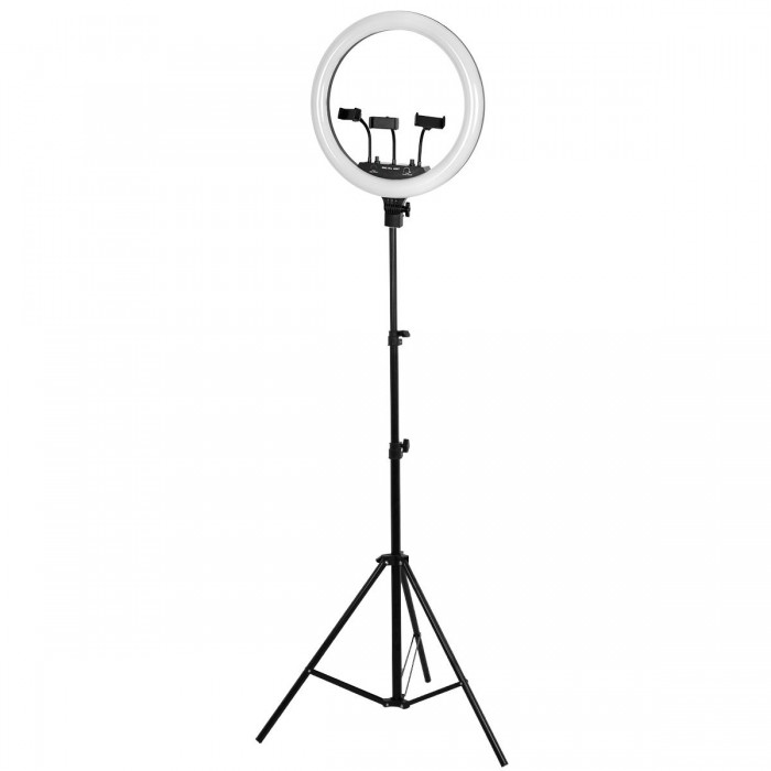 GloboStar® 75805 Professional Digital Ring Light Φ46cm LED SMD 70W 7000lm 180° AC 230V με Καλώδιο Τροφοδοσίας Πρίζας - Ασύρματο Χειριστήριο RF 2.4Ghz Εναλλαγής Χρωμάτων & 3 Βάσεις Τηλεφώνου - Πολύχρωμο RGBW+WW Dimmable
