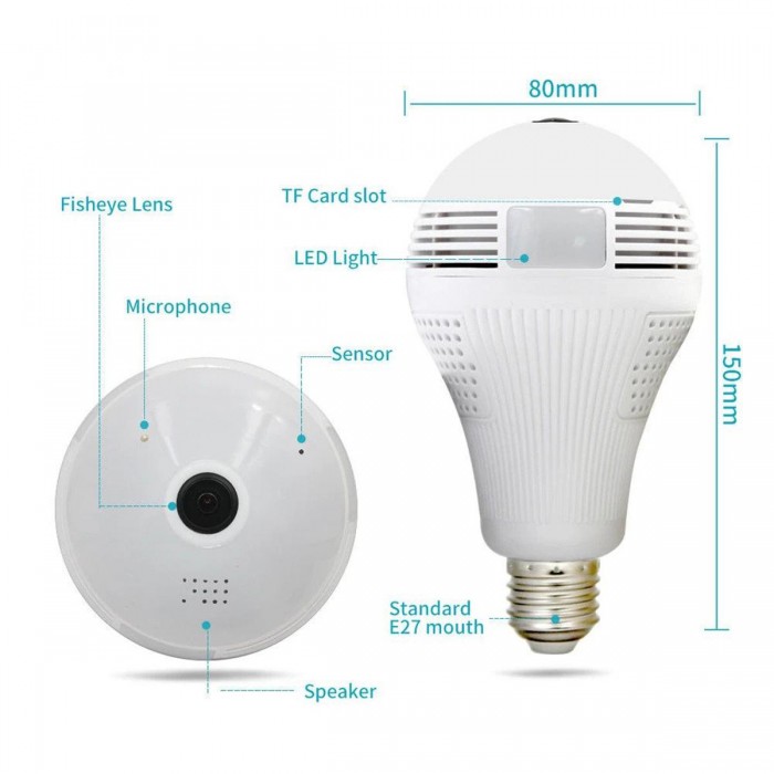 GloboStar® 76073 WIFI 2.4G IP CAMERA 2.0MP 1080P - Έξυπνη Κρυφή IP Κάμερα WiFi 1080P Fish Eye 360° 3W LED σε Σχήμα Λάμπας με Ντουί και Βάση E27 Smart Home GloboStar® 76073 WIFI 2.4G IP CAMERA 2.0MP 1080P - Έξυπνη Κρυφή IP Κάμερα WiFi 1080P Fish Eye 360° 3W LED σε Σχήμα Λάμπας με Ντουί και Βάση E27 Smart Home