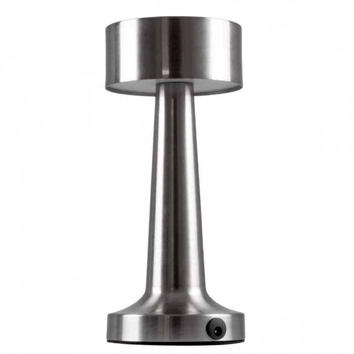 GloboStar® BELLA 76504 Μοντέρνο Επιτραπέζιο Φωτιστικό Πορτατίφ LED 1.5W 105lm 120° DC 5V Επαναφορτιζόμενο με Μπαταρία Li-ion 1800mAh - Διακόπτη Αφής με 3 Εντάσεις Φωτισμού Θερμό Λευκό 2700K Dimmable - Φ9 x 21cm - Ασημί