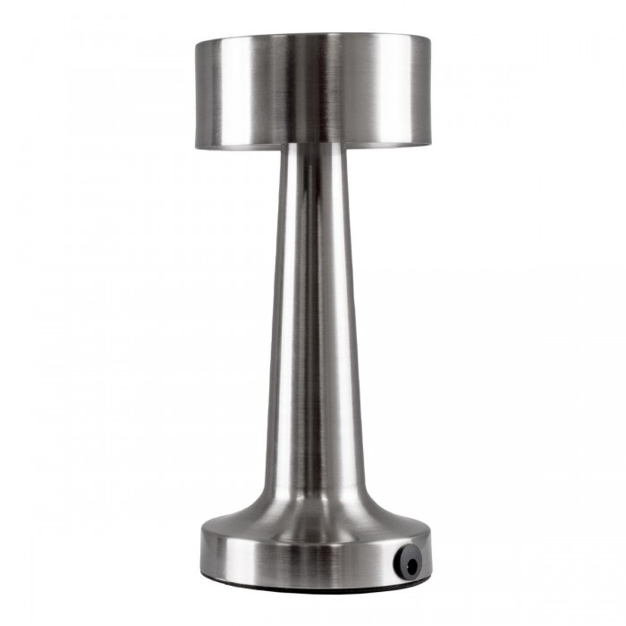 GloboStar® BELLA 76504 Μοντέρνο Επιτραπέζιο Φωτιστικό Πορτατίφ LED 1.5W 105lm 120° DC 5V Επαναφορτιζόμενο με Μπαταρία Li-ion 1800mAh - Διακόπτη Αφής με 3 Εντάσεις Φωτισμού Θερμό Λευκό 2700K Dimmable - Φ9 x 21cm - Ασημί