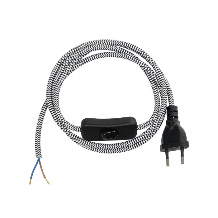 GLOBOSTAR® WHIP 77670 Μοντέρνο DIY Υφασμάτινο Καλώδιο με Διακόπτη On/Off AC 220-240V IP20 - Λευκό & Μαύρο - Μ140 x Π2.7 x Υ1.9cm