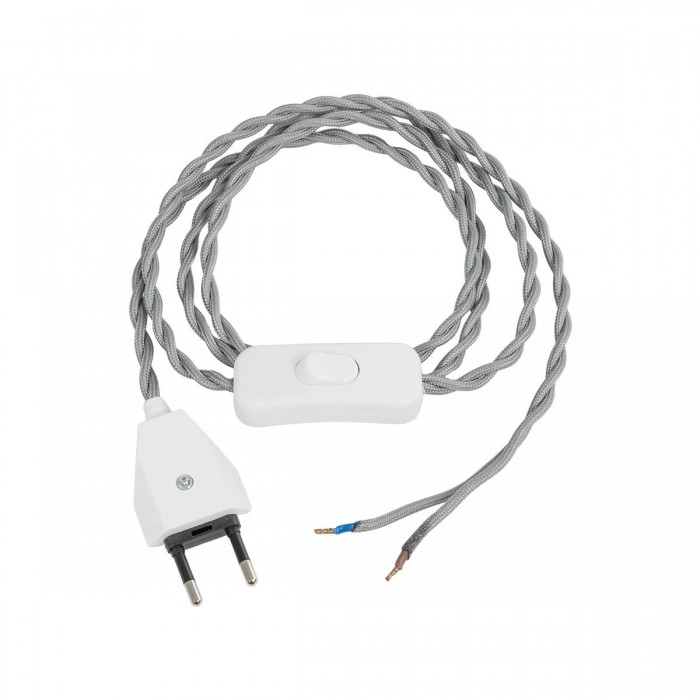 GLOBOSTAR® WHIP 77674 Μοντέρνο DIY Πλεκτό Καλώδιο με Διακόπτη On/Off AC 220-240V IP20 - Γκρι & Λευκό - Μ140 x Π2.7 x Υ1.9cm