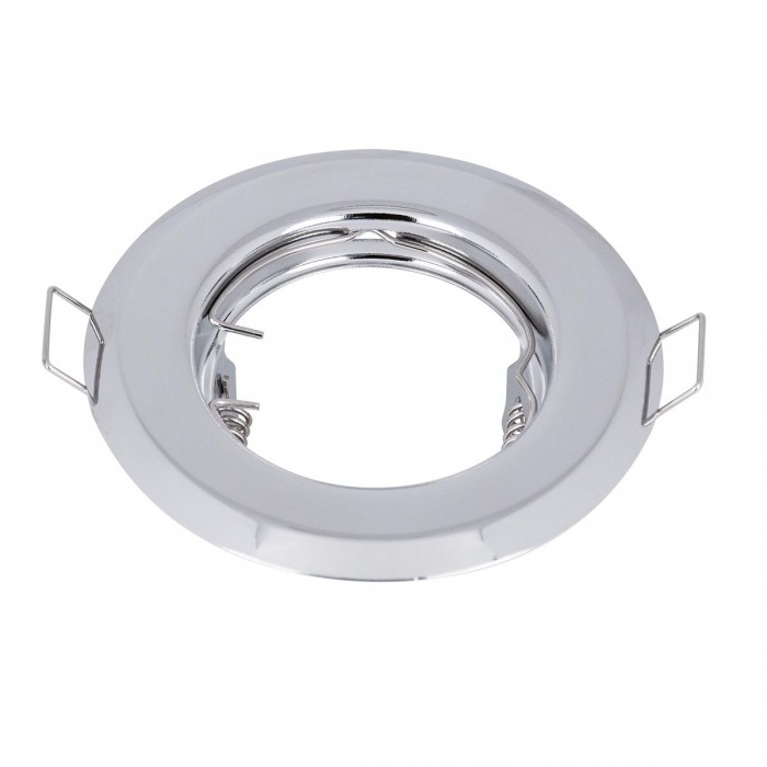 GloboStar® 77810 Χωνευτή Στρογγυλή Βάση για LED Spot GU10 - MR16 - GU5.3 Χρώμιο Σταθερή Φ83mm