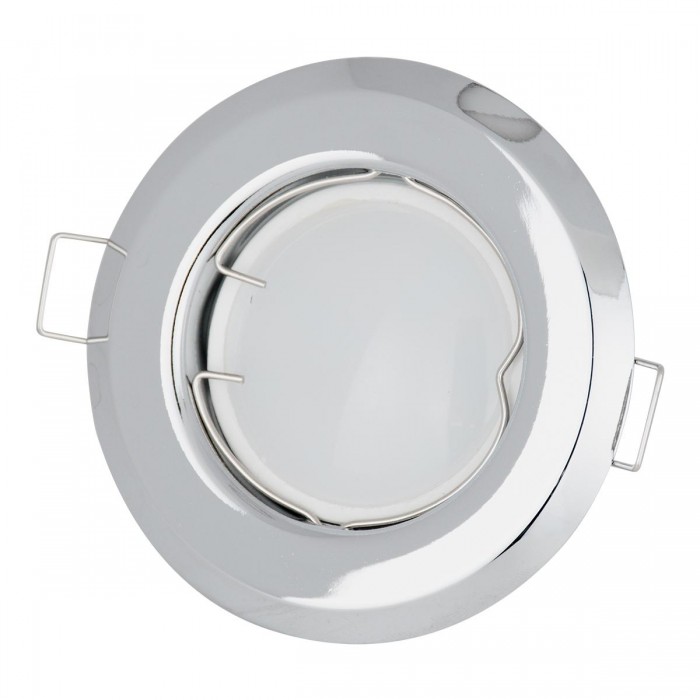GloboStar® 77810 Χωνευτή Στρογγυλή Βάση για LED Spot GU10 - MR16 - GU5.3 Χρώμιο Σταθερή Φ83mm