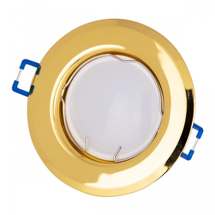 GloboStar® 77811 Χωνευτή Στρογγυλή Βάση για LED Spot GU10 - MR16 - GU5.3 Χρυσή Σταθερή Φ83mm