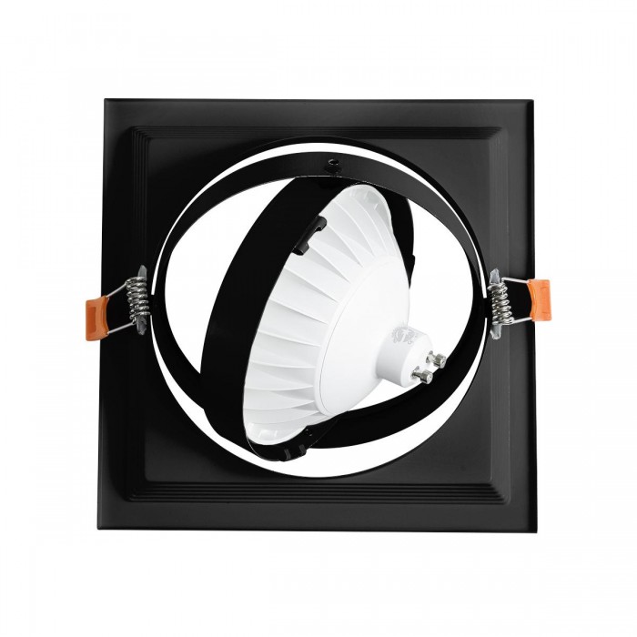 GLOBOSTAR® VITA 77853 Χωνευτή Κινούμενη Βάση για Σποτ AR111 για Ντουί GU10/GU5.3 IP20 - Μαύρο Ματ - Μ18 x Π18 x Υ4.5cm / Q17.5 x 17.5cm