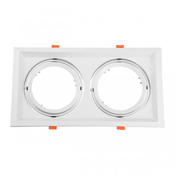 GloboStar® 77854 Χωνευτή Τετράγωνη Διπλή Βάση για Spot AR111 Λευκή Κινούμενη σε 2 Άξονες M33.5 x Π17.5 x Y5.5cm