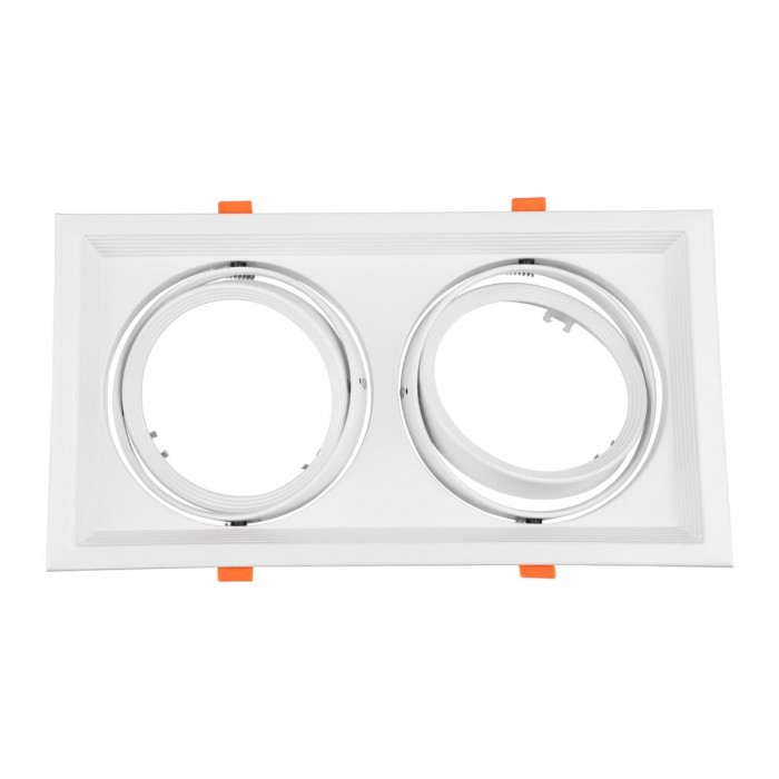 GloboStar® 77854 Χωνευτή Τετράγωνη Διπλή Βάση για Spot AR111 Λευκή Κινούμενη σε 2 Άξονες M33.5 x Π17.5 x Y5.5cm