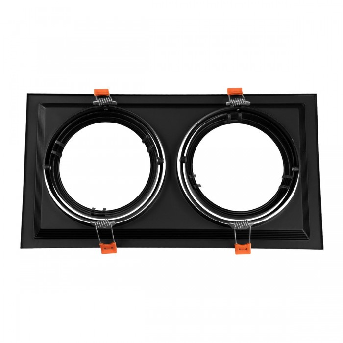 GloboStar® 77855 Χωνευτή Τετράγωνη Διπλή Βάση για Spot AR111 Μαύρη Κινούμενη σε 2 Άξονες M33.5 x Π17.5 x Y5.5cm