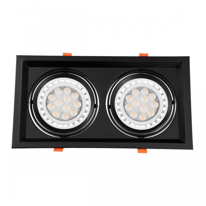 GloboStar® 77855 Χωνευτή Τετράγωνη Διπλή Βάση για Spot AR111 Μαύρη Κινούμενη σε 2 Άξονες M33.5 x Π17.5 x Y5.5cm