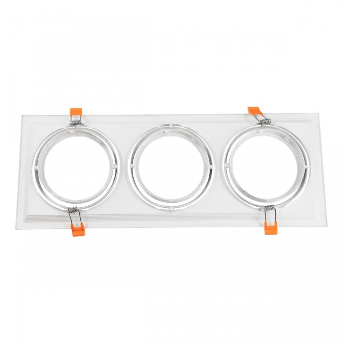 GloboStar® 77856 Χωνευτή Τετράγωνη Τριπλή Βάση για Spot AR111 Λευκή Κινούμενη σε 2 Άξονες M48.7 x Π18.7 x Y5.5cm