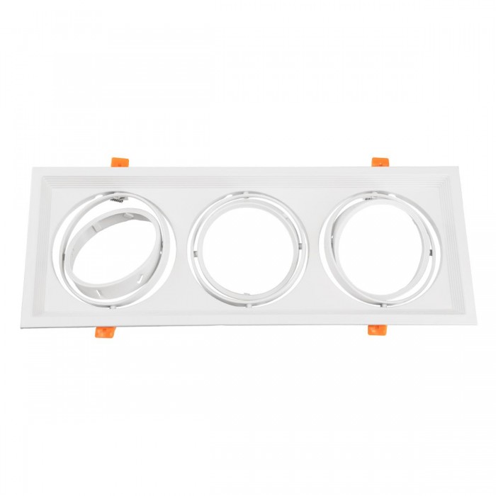 GloboStar® 77856 Χωνευτή Τετράγωνη Τριπλή Βάση για Spot AR111 Λευκή Κινούμενη σε 2 Άξονες M48.7 x Π18.7 x Y5.5cm