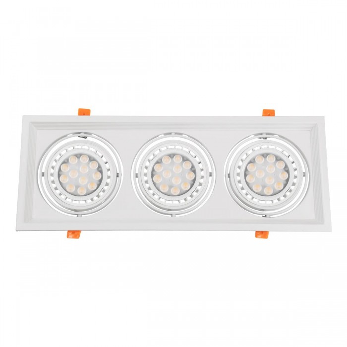 GloboStar® 77856 Χωνευτή Τετράγωνη Τριπλή Βάση για Spot AR111 Λευκή Κινούμενη σε 2 Άξονες M48.7 x Π18.7 x Y5.5cm