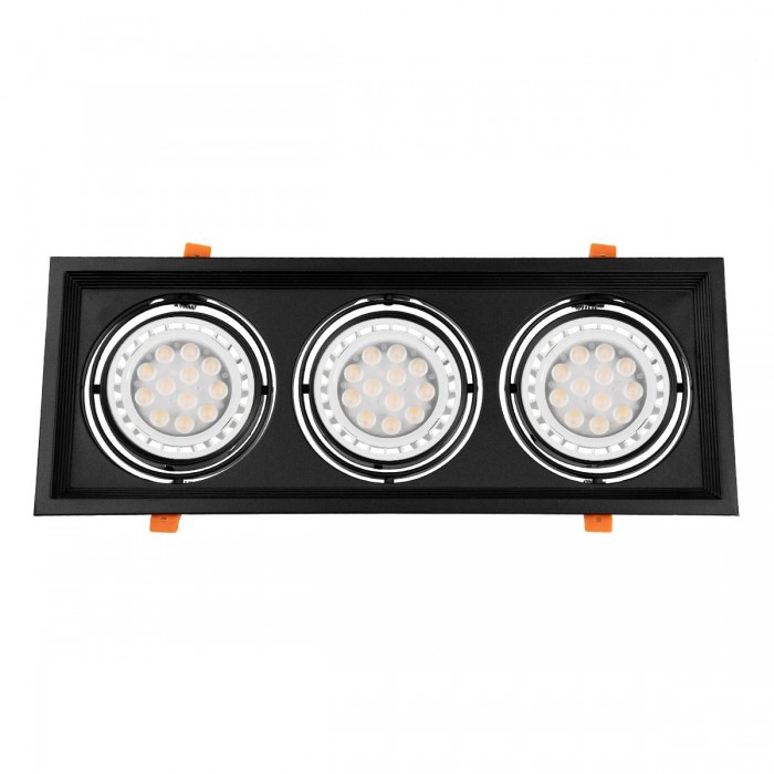 GloboStar® 77857 Χωνευτή Τετράγωνη Τριπλή Βάση για Spot AR111 Μαύρη Κινούμενη σε 2 Άξονες M48.7 x Π18.7 x Y5.5cm