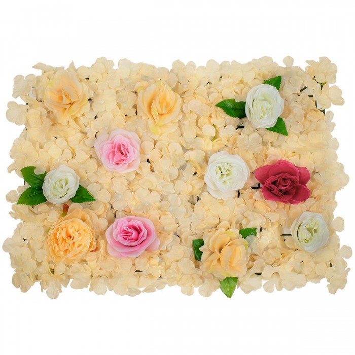 GloboStar® 78308 Συνθετικό Πάνελ Λουλουδιών - Κάθετος Κήπος Τριαντάφυλλο - Ορτανσία - Παιώνια Μ60 x Υ40 x Π7cm